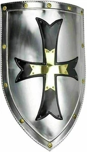 28" Medieval Templar Viking Crusader Metal Silver Shield Battle Knight shield - Picture 1 of 3