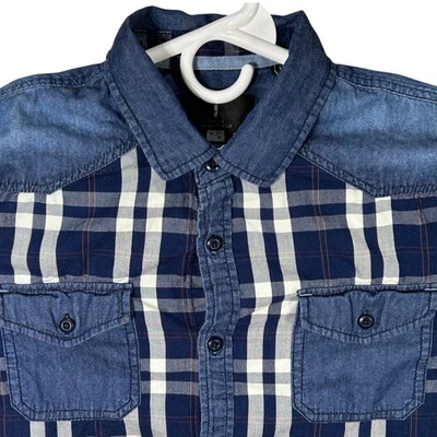Camisa occidental I Jeans by Buffalo para hombre mediana a cuadros con ribete azul con botones Foto 1 de 4
