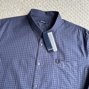 Fred Perry dreifarbiges Gingham Karohemd blau langarm Herren 2XL XXL neu mit Etikett - Bild 1 von 17