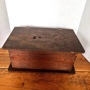 Frühe antike primitive hölzerne Dokumentenbox 15x7x6" Initialen geschnitztes Loch oben - Bild 1 von 12