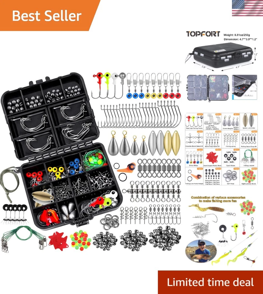 Topfort 187pcs Fishing Accessories Kit Jig Hooks Swivels Snaps Line Beads Etc