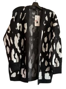 Zesica Open Front Cardigan Knit Sweater Size Large Black/White with Pockets - Picture 1 of 4