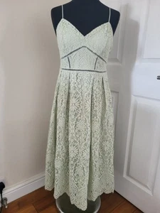 H&M Apple Green Midi Lace Lined Dress Size 8 Spaghetti Straps wedding summer - Picture 1 of 12