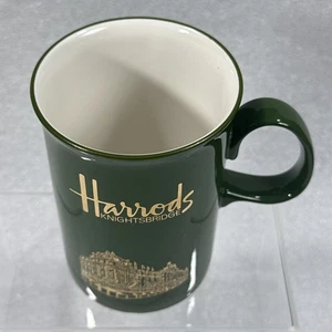 Vintage Harrods Knightsbridge Green Mug Gold Signature Logo Scotland - Picture 1 of 13