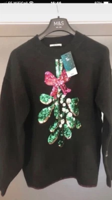 Christmas sequin Holly Jumper Size 14  - Image 1 of 3