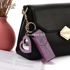 Bling Rhinestone Lipstick Case Makeup Cosmetic Storage Box for Keychain Pink - Picture 1 of 8