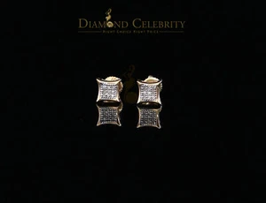 10K Real Yellow Gold with 0.05ct Real Diamond Square Stud Earring for Men/Women - Picture 1 of 12