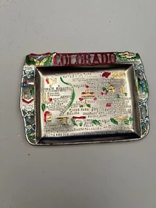 Vintage COLORADO Trinket Dish Tin Travel Souvenir Ashtray 1950s Art - Picture 1 of 2