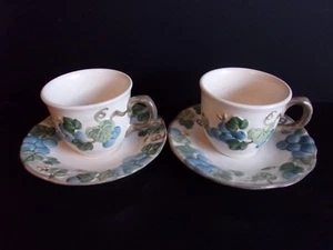 METLOX POPPYTRAIL POTTERY SCULPTURED GRAPE PATTERN CUP AND SAUCER - SET OF 2 - Picture 1 of 4