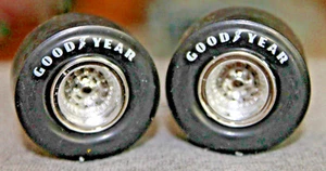 TIRES " 2 " (GOOD/YEAR SUPER WIDE LETTERED DRAG SLICKS & 2 WIDE WHEELS & STUDS - Picture 1 of 5
