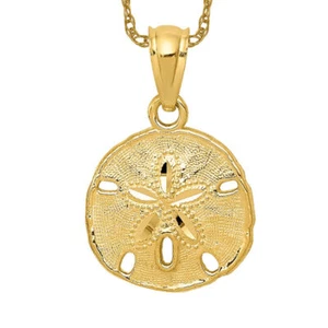 10K Solid Yellow Gold Sand Dollar Starfish Necklace - Picture 1 of 12