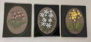 Aimo Nietosvuori 1970s JIE GANTOFTA Sweden Art Pottery Floral Wall Plaque Tiles - Picture 1 of 8