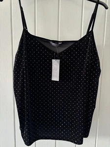 M&S Woman Velvet Diamanté Camisole Top Size 24 Black - Picture 1 of 3