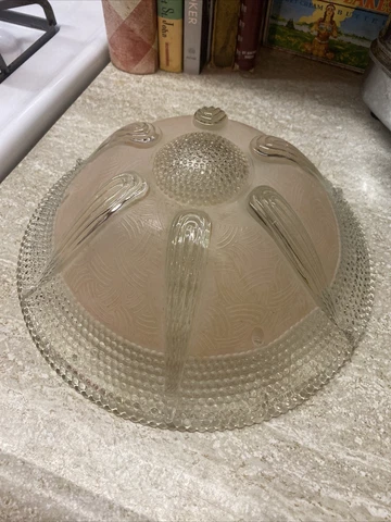 Vtg Pink Textured Art Deco Ceiling Light Fixture Glass Shade Cover 10”EUC Cover
