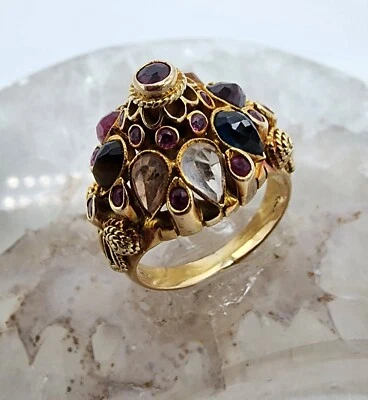 14k .585 Gold Thai Princess Ruby Emerald Sapphire Ring Sz 7 Ring Au 24182 - Image 1 of 4