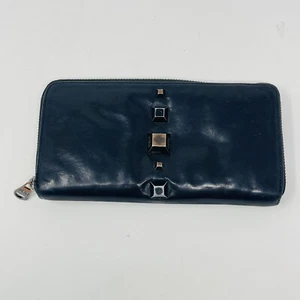 Diesel Wallet Womens Black Leather Continental Zip Around Metal Studs Cubes - Picture 1 of 24