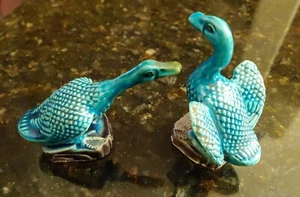 Set of Two Small Antique 20th Century Miniature Geese Chinese Export 3” - Picture 1 of 12