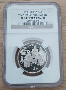 CHINA SILVER PROOF 3 YUAN COIN 1995 YEAR KM#734 NGC PF68 YIN AND YANG PHILOSOPHY - Picture 1 of 2