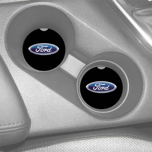 FORD LOGO BLACK BACKGROUND CUSTOM RUBBER CAR COASTER SET OF 2 - Picture 1 of 1