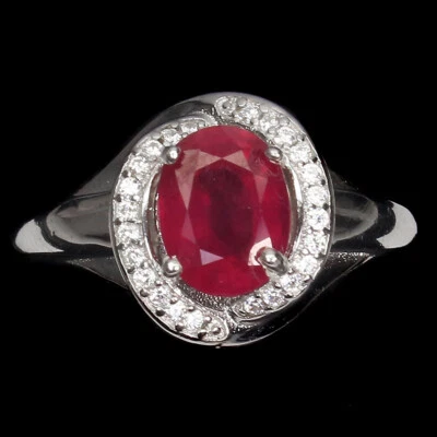 925 Sterling Silver Ring Oval Ruby 8x6mm Simulated Cz Gemstone Jewelry 7 - Image 1 of 4
