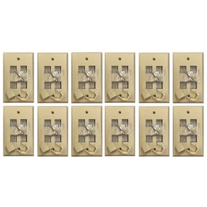 Pack of (12) Dynacom Keystone 4-Port Data Ivory Flush Wall Plates w / 2 Blank - Picture 1 of 4