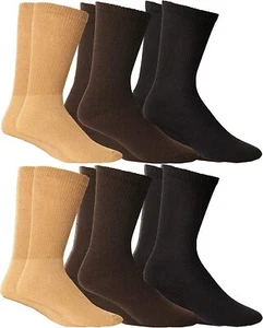 Yacht & Smith Thermal Diabetic Crew Socks For Unisex, (6 Pairs Mens Brown Mixed) - Picture 1 of 5
