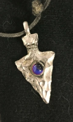 Pendant Arrowhead Silvertone With Purple Gem Stone 25" Cord 1½" Pendant - Image 1 of 3
