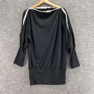 New Finejo Blouse Women M Medium Black 3/4 Sleeve Pullover Tunic Round Neck - Picture 1 of 9
