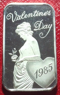 Valentines Day 1985 Art Bar 1 Troy oz.999 Silver by Madison Mint - Image 1 of 3