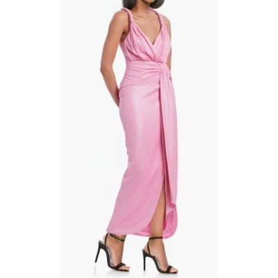 Jewel Badgley Mischka Size 10 Pink Side Drape Twisted Strap Midi Dress w Slit - Image 1 of 4