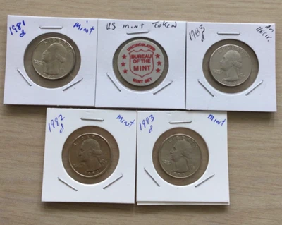 1981d como nuevo, 1983d raro, 1992d, 93d como nuevo Washington Quarters 15P-16-20, ficha como nueva Foto 1 de 4