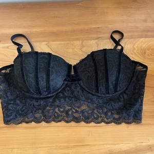 Reggiseno donna Lulus nero pizzo imbottito linea lunga dettagli velluto taglia XL - Foto 1 di 6