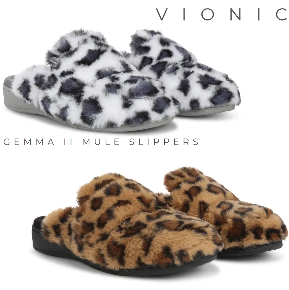 Zapatillas para mujer VIONIC Gemma II Mule blancas/marrones con estampado de leopardo de piel nuevas con caja Foto 1 de 1