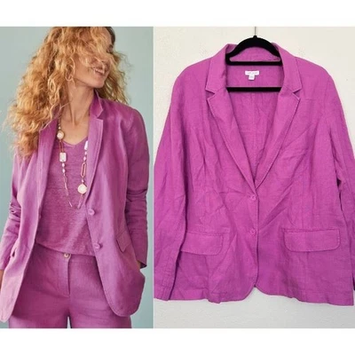 J. Jill Love Linen Summer Linen Blazer Wild Orchid Pink Two Button Women's Large - Image 1 of 4