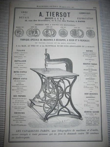 Pub 1878 - Machines Outils A. Tiersot - Picture 1 of 1
