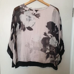 PHASE EIGHT TOP Ladies Small SILK Black Pinky White LAYERED Stretch Vest Classic - Picture 1 of 10