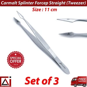 Carmalt Splinter Tweezers Straight Forceps 11 cm Surgical & Veterinary Tools X3 - Picture 1 of 5