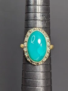 Vintage 925 Sterling Silver Cocktail Ring Cabochon Green Stone Size 9.75 - Foto 1 di 21