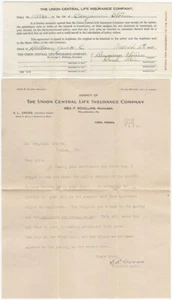 1919 Union Central Life Insurance Co. York Pennsylvania Letter & Receipt - Picture 1 of 1
