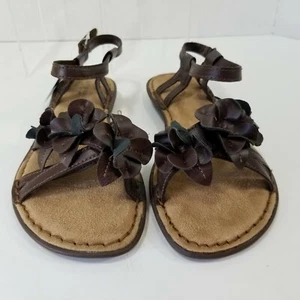 Kohls Sonoma Girls Youth Size 4 Medium Brown Floral Sandals Shoes New - Picture 1 of 8