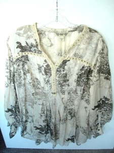 Vintage America Women's Blouse size XL Long Sleeves Cream Floral Tunic - Picture 1 of 4