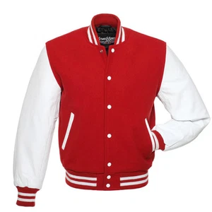 Stewart & Strauss Scarlet Red Wool & White Leather Varsity Letterman Jacket New - Picture 1 of 6