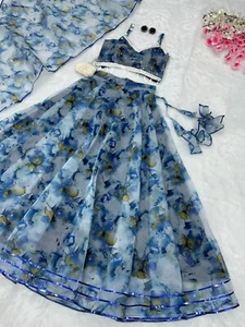 Floral Lehenga Dress Party wear lengha choli Organza Lehenga festiv Dress Stitch - Picture 1 of 5