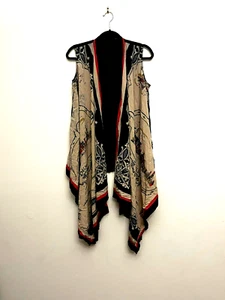 DKNY BLACK & BEIGE PRINT SILK SLEEVELESS HANDKERCHIEF VEST BLOUSE SIZE P/S - Picture 1 of 5