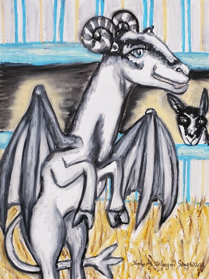 Camiseta ACEO impressão arte diabo, presentes 2,5 x 3,5 Halloween cabra monstro criptid - Imagem 1 de 1