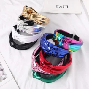 1PZ Fascia larga annodata media in pelle PU colore brillante testa tinta unita - Foto 1 di 21