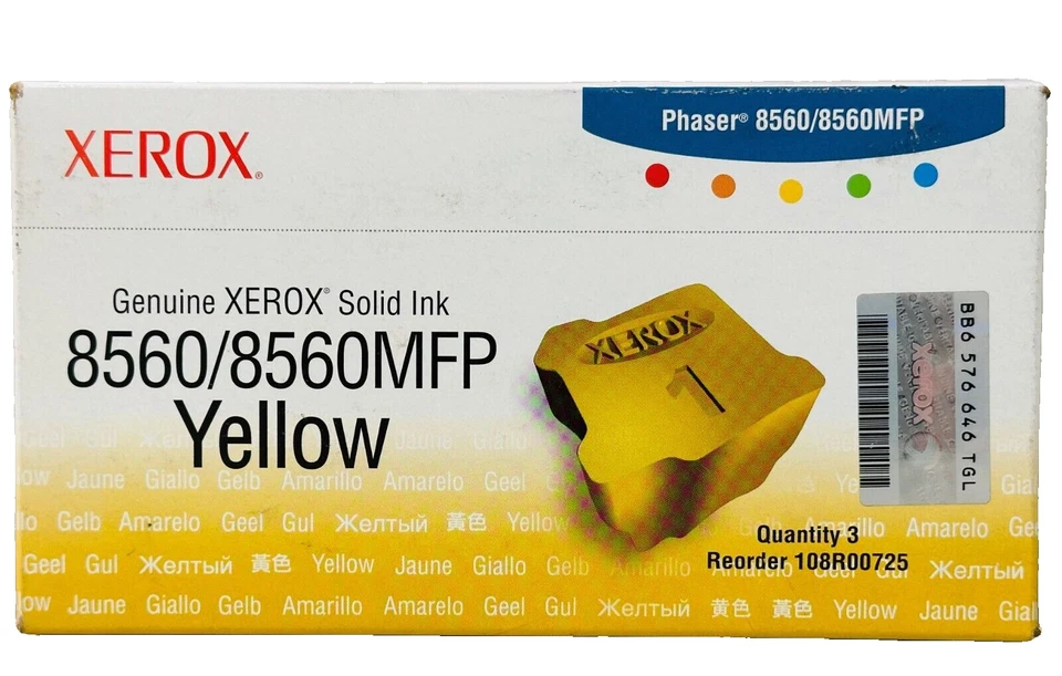 New Genuine Xerox 8560 8560 Yellow Solid 108R00725 Ink Cartridges Box - Image 1 of 2