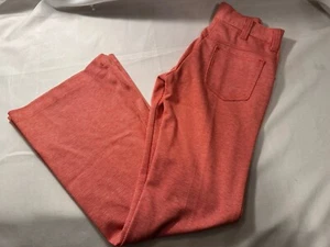 Vintage 70s Bell Bottom Pants Misses  24w x 29L Orange Check Plaid Cotton Disco - Picture 1 of 14