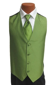 Men's Jean Yves Sterling Kiwi Green Tuxedo Vest & Tie Wedding Groom Prom - Picture 1 of 5