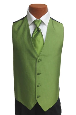 Men's Jean Yves Sterling Kiwi Green Tuxedo Vest & Tie Wedding Groom Prom - Image 1 of 3